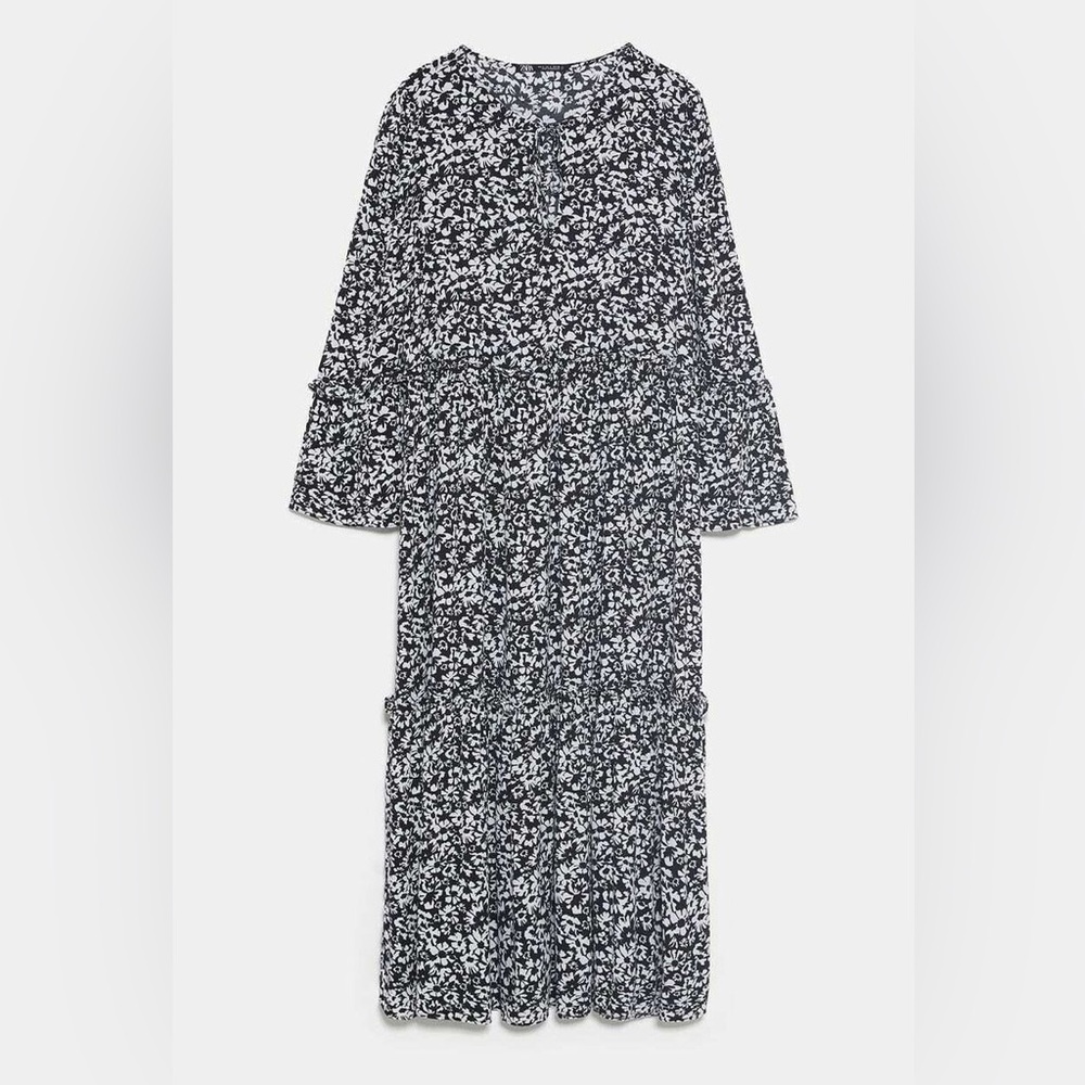 Zara Black & White Floral Maxi Dress Medium - Picture 9 of 10